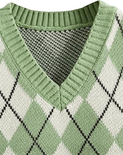 Green And White Argyle Knit Vest image 3