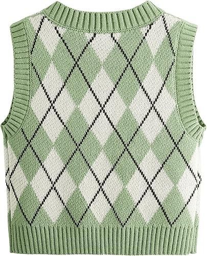 Green And White Argyle Knit Vest image 2