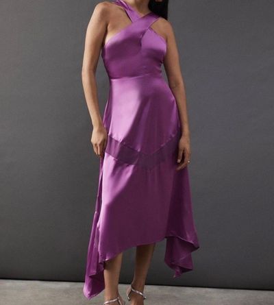 Purple Satin Asymmetrical Dress uk 8