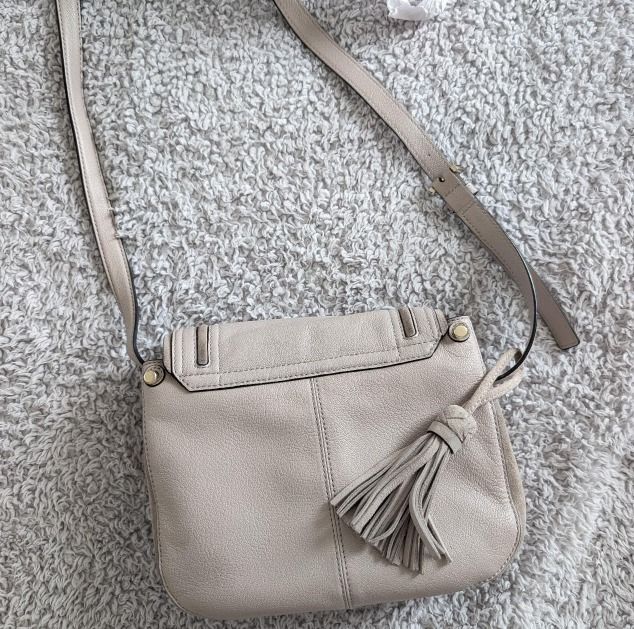 Beige Leather Crossbody Bag With Tassel image 1