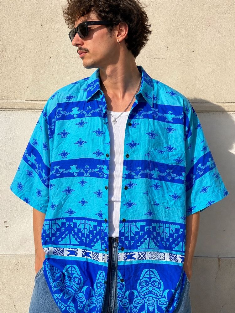 Immagine di Blue Patterned Short Sleeve Shirt 2