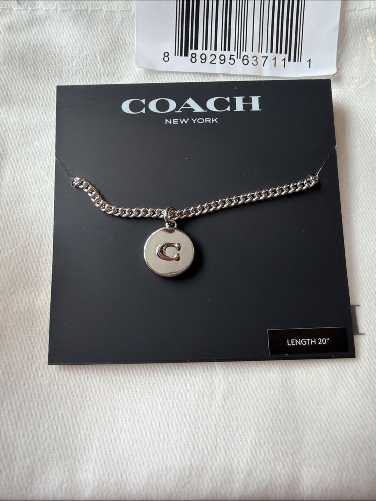 Coach Signature Pendant Silver Tone Necklace New With Dust Bag Pouch £95 image 1
