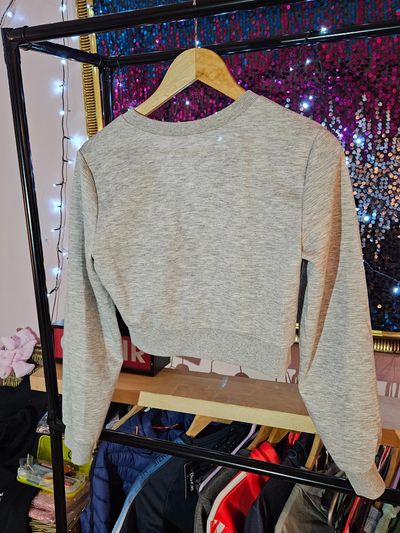 Grey Cropped Cardigan Sweater