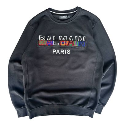 Balmain Black Sweatshirt With Multicolor Logo Uomo (XL)