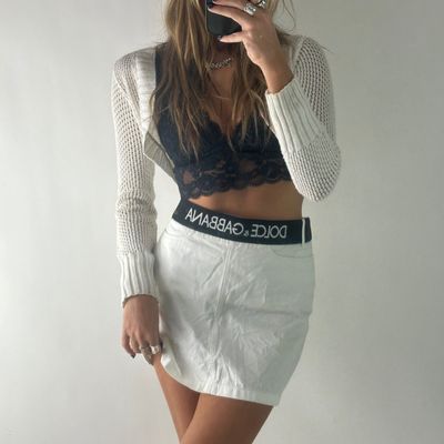 Vintage Dolce & Gabbana White Skirt With Logo Waistband