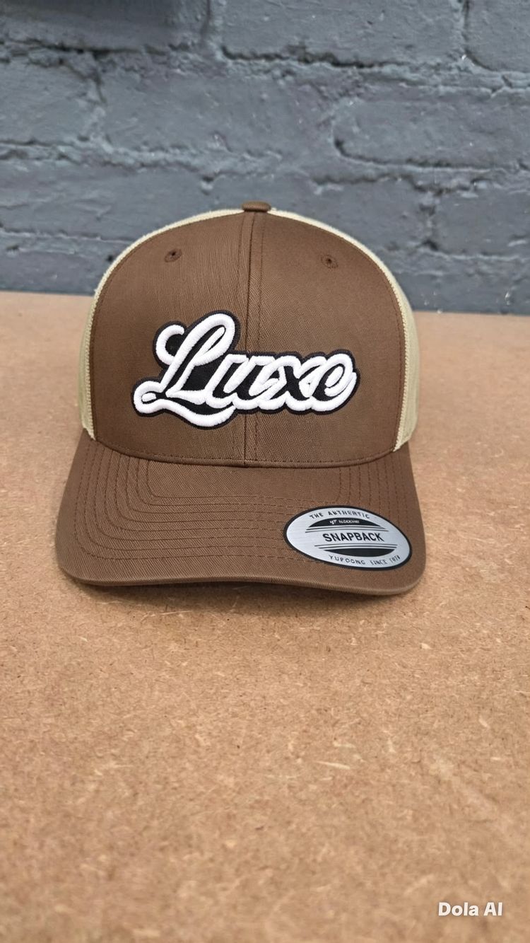Brown And Beige Snapback Cap With Luxe Embroidery