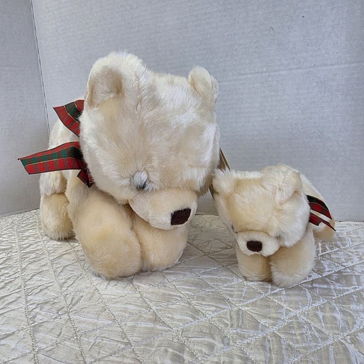 Plush Teddy Bears With Red And Green Plaid Bows image 2