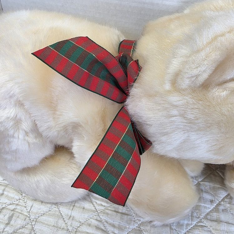 Plush Teddy Bears With Red And Green Plaid Bows image 3
