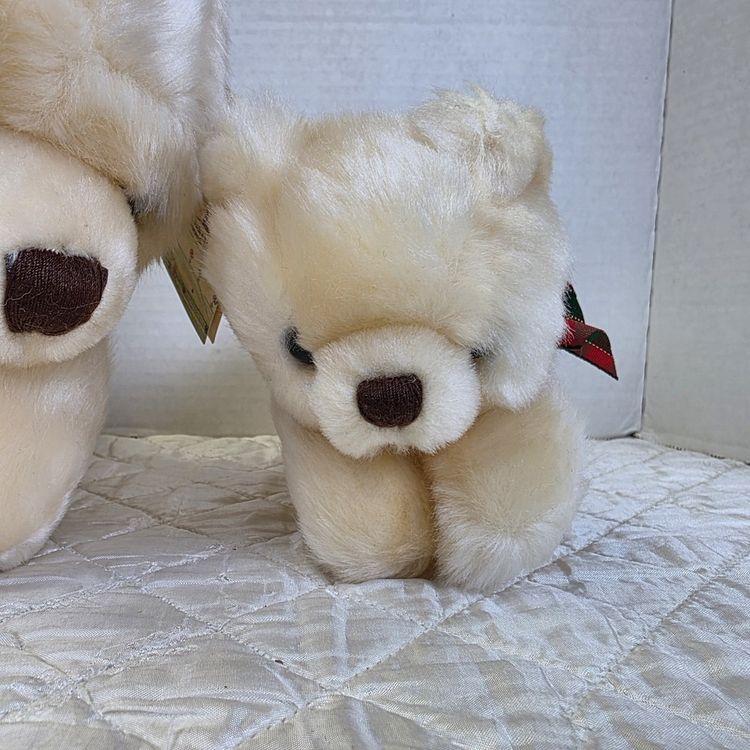 Plush Teddy Bears With Red And Green Plaid Bows image 1