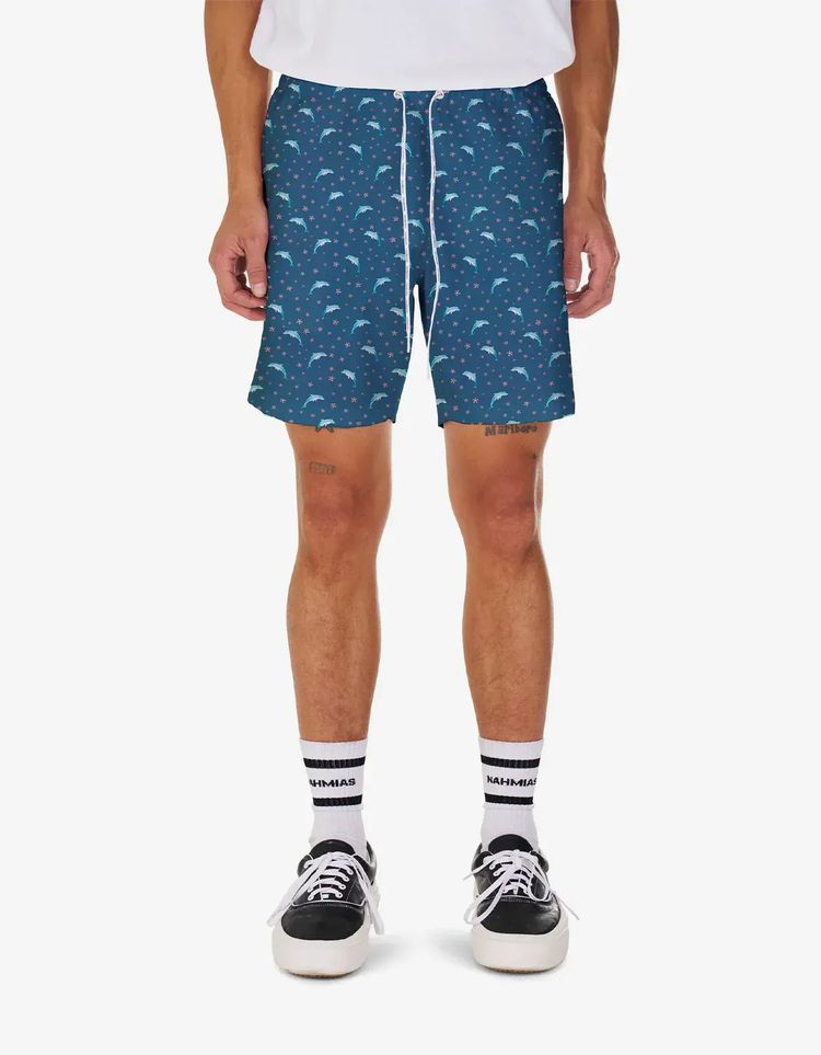 Nahmias Blue Dolphin Print Swim Trunk