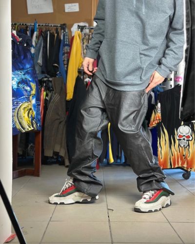 Black waxed pants