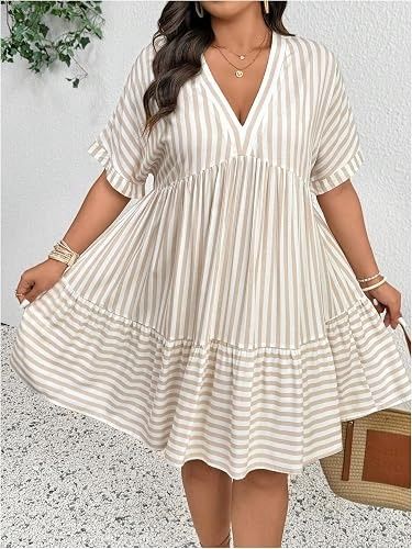 Striped V-Neck Short Sleeve Dress