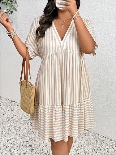 Immagine di Striped V-Neck Short Sleeve Dress 2