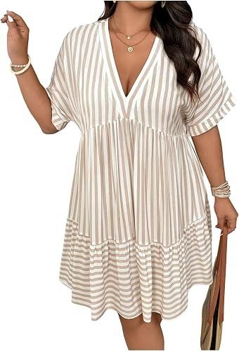 Immagine di Striped V-Neck Short Sleeve Dress 5