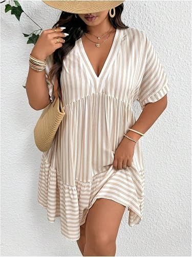 Immagine di Striped V-Neck Short Sleeve Dress 3