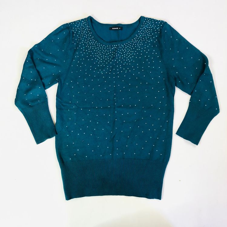 Roman Emerald Green Ladies Diamante Studded Jumper - Size 10 - Sparkle Knit 15