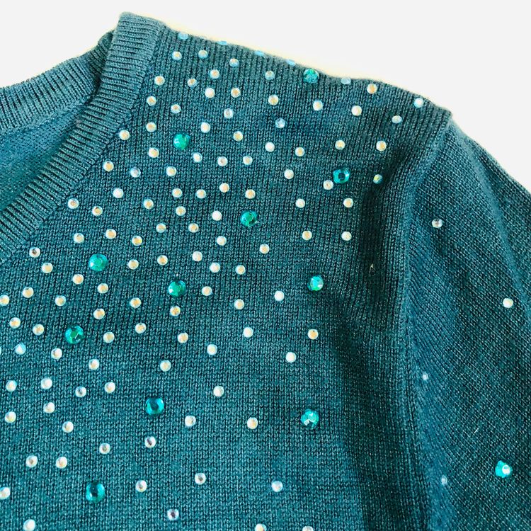 Roman Emerald Green Ladies Diamante Studded Jumper - Size 10 - Sparkle Knit 19