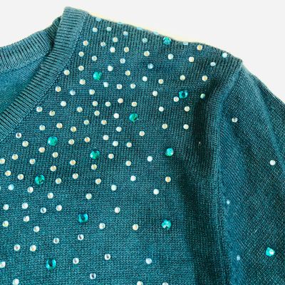Roman Emerald Green Ladies Diamante Studded Jumper - Size 10 - Sparkle Knit 19