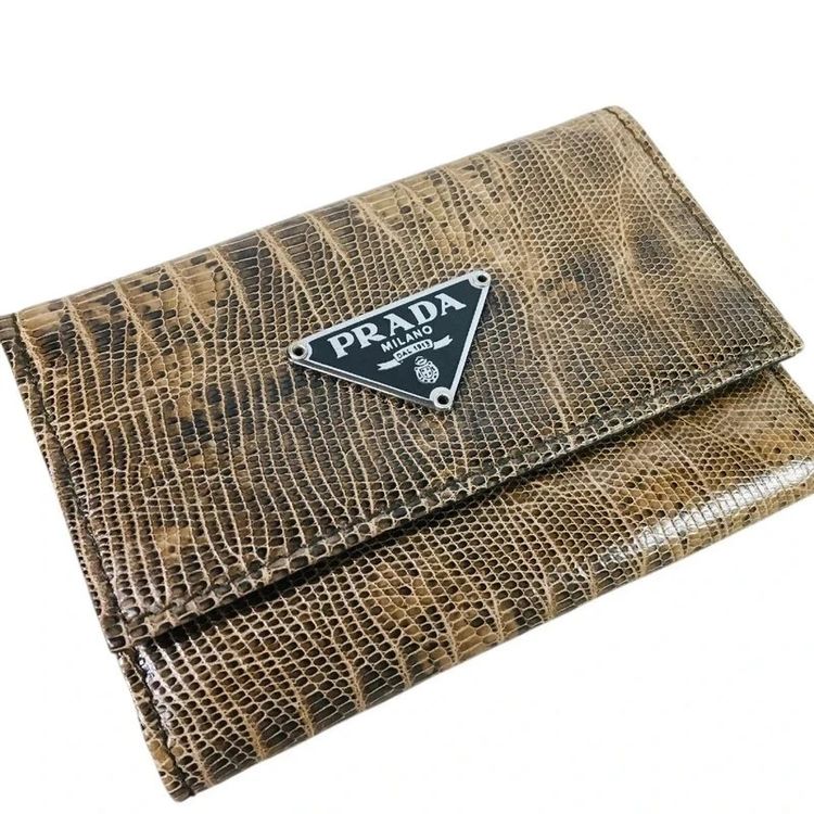 Prada Lizard Skin Leather Key Holder Wallet Purse obraz 2