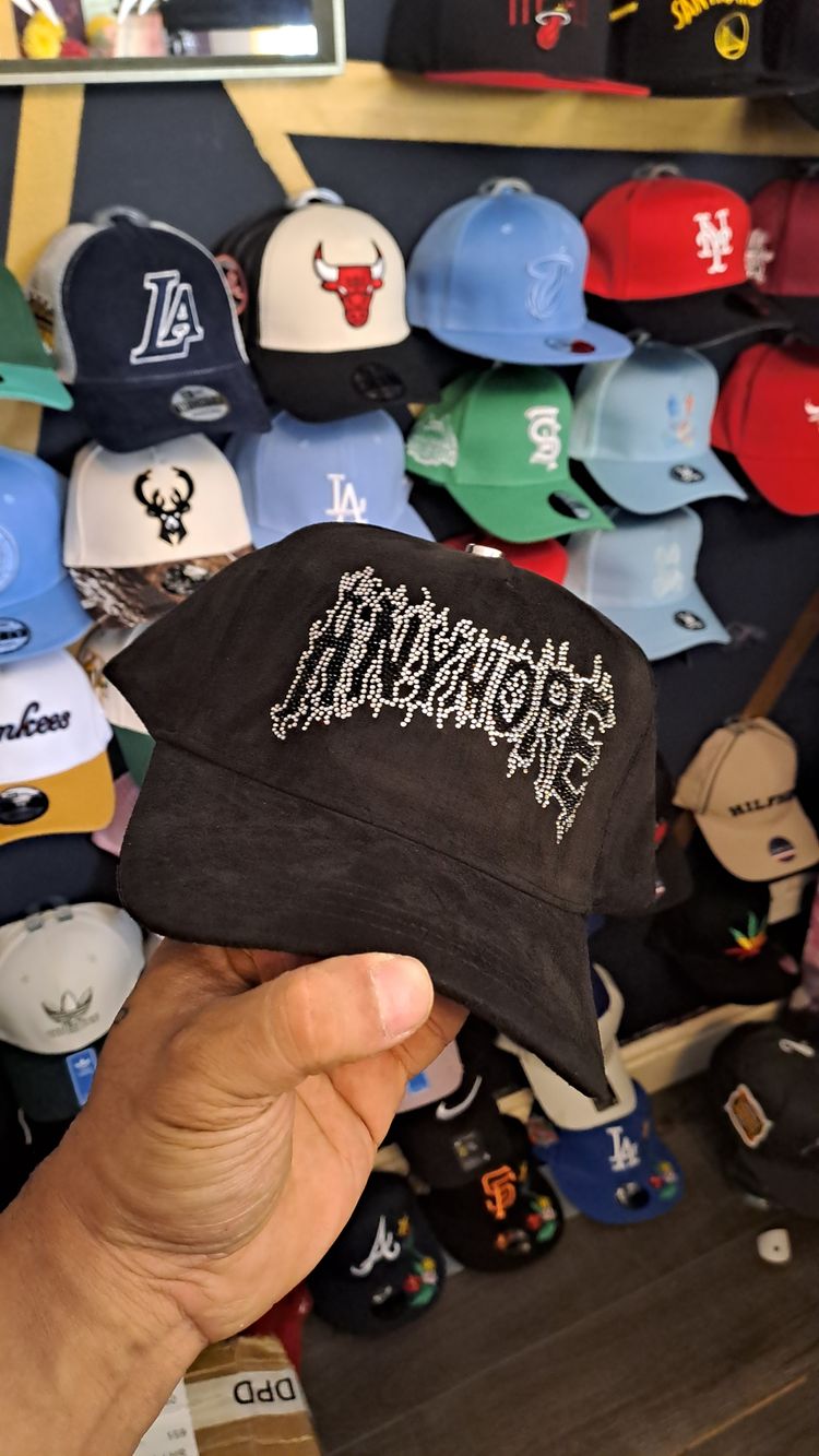 Black Baseball Cap With Embroidered Text