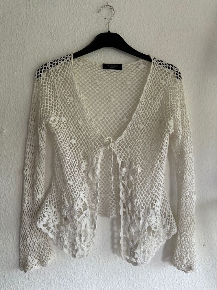 White Crochet Knit Cardigan