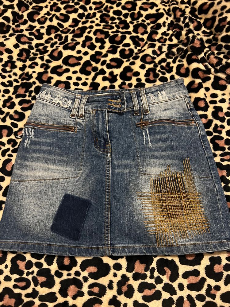 Denim Skirt With Patch Details