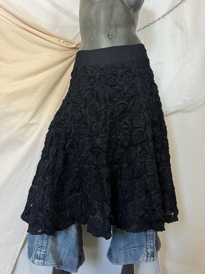 Black Floral Textured Skirt