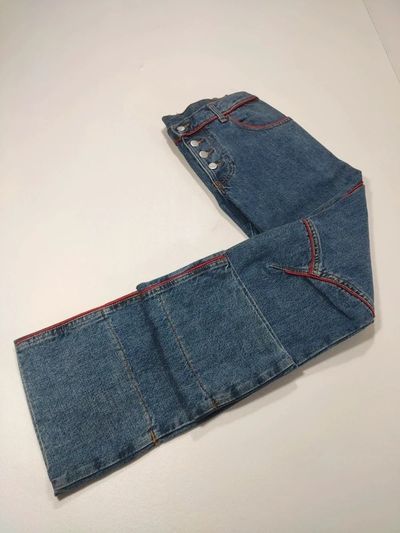 Dondup Jeans Flare Donna W28 S Blu Denim Y2K Patch Rosso Vintage