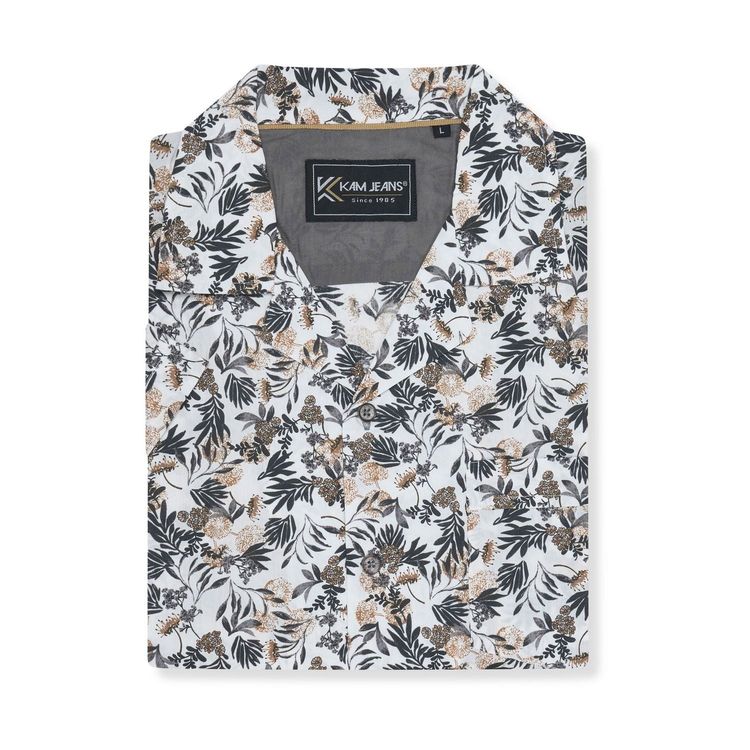 KAM Short Sleeve Floral Hawaiin Shirt For Men in White, 2XL-8XL 3