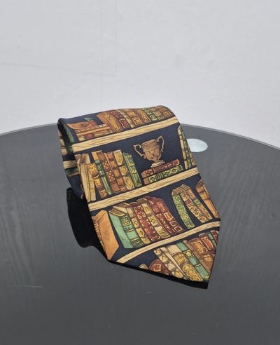 Alynn Neckwear Ex Libris Silk Tie Vintage Books Library Novelty Dark Academia