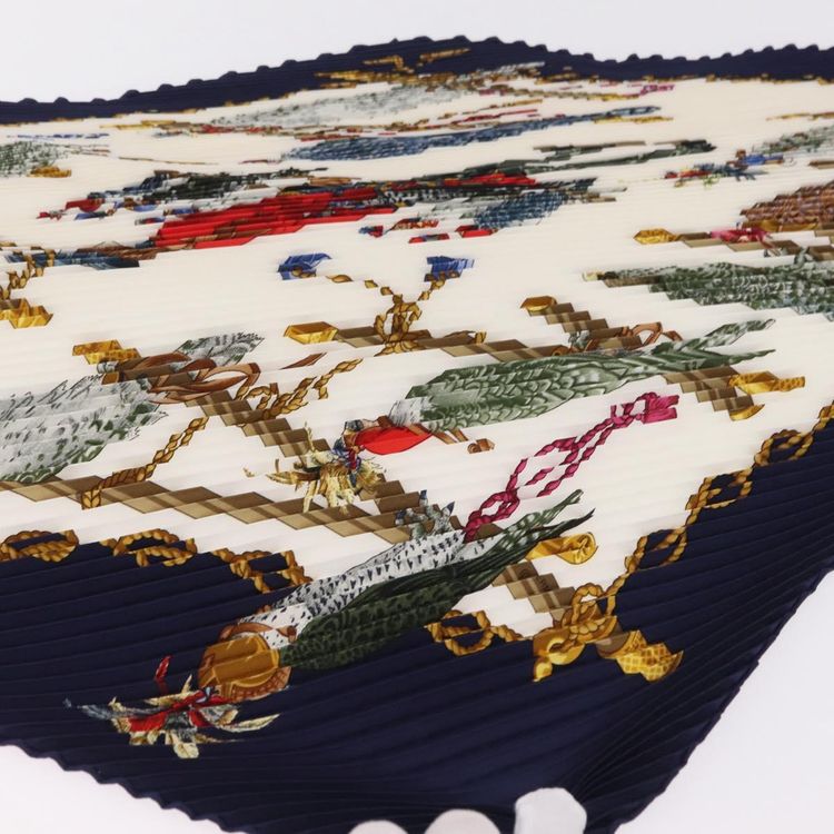 HERMES Pleated Carre 90 Scarf Silk Navy Auth 206158 - Jerrillo image 5