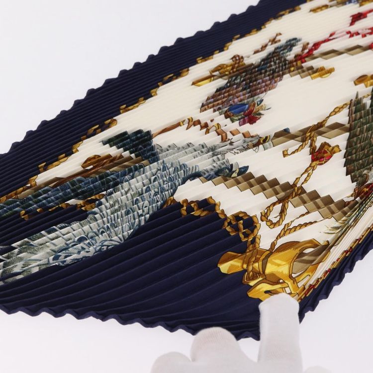HERMES Pleated Carre 90 Scarf Silk Navy Auth 206158 - Jerrillo image 3