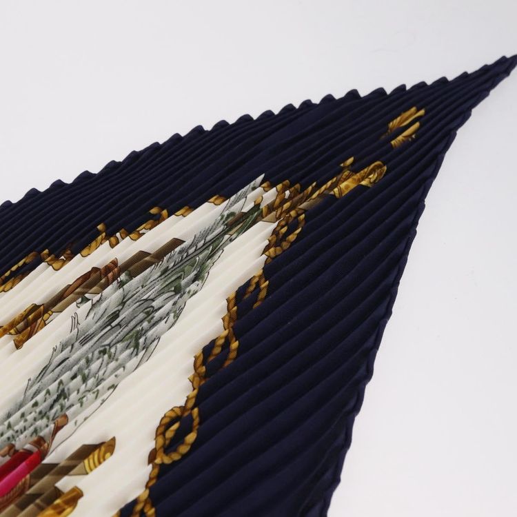 HERMES Pleated Carre 90 Scarf Silk Navy Auth 206158 - Jerrillo image 7