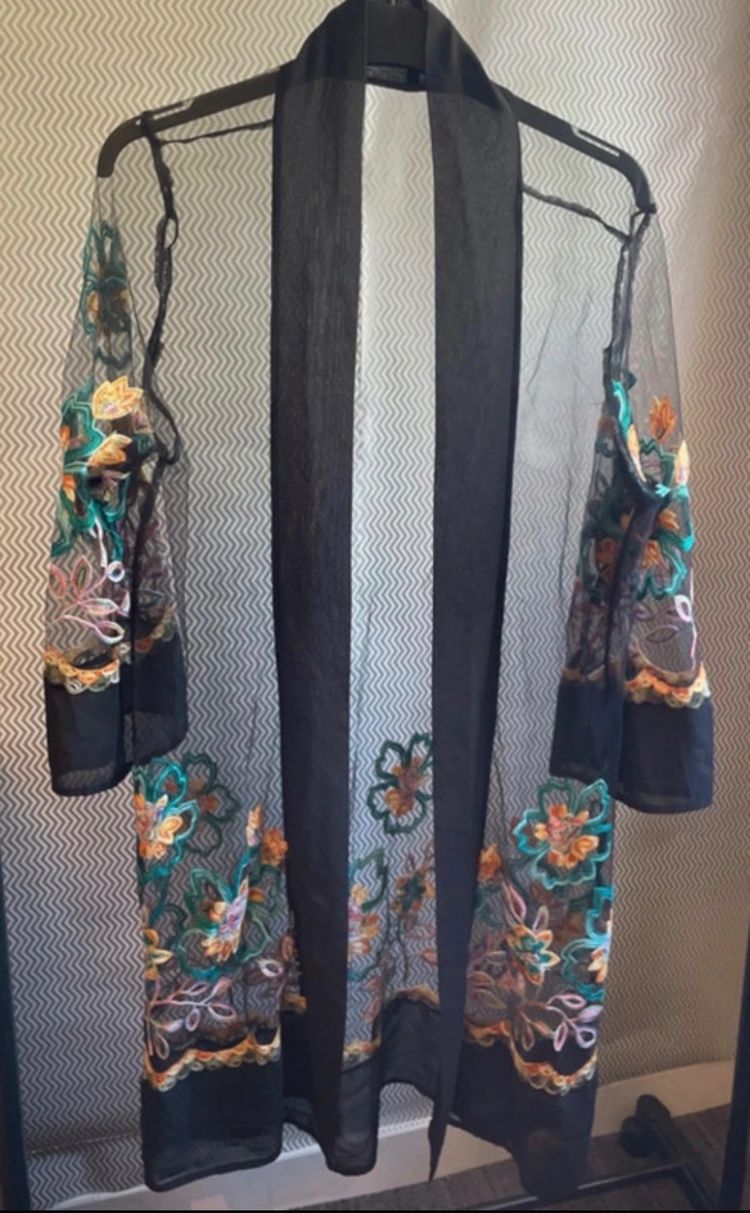 Black Sheer Floral Embroidered Cardigan