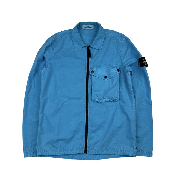 Stone Island 2021 Blue Cotton Zipped Overshirt - Medium