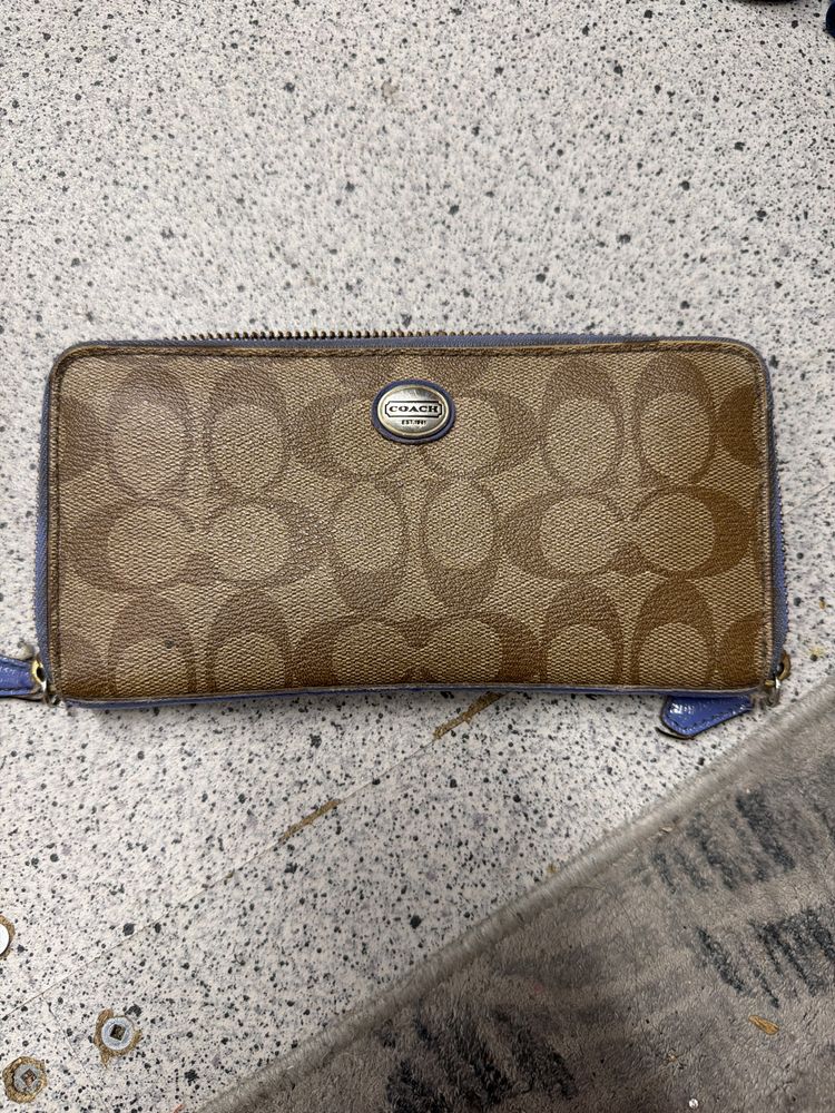 Coach Brown Signature Zip-Around Wallet
