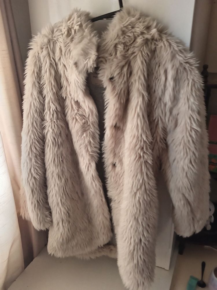 Next Beige Faux Fur Coat y2k imagen 1