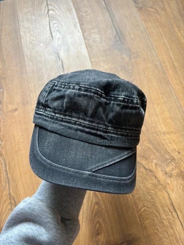 Black Denim Military-Style Cap obraz 1