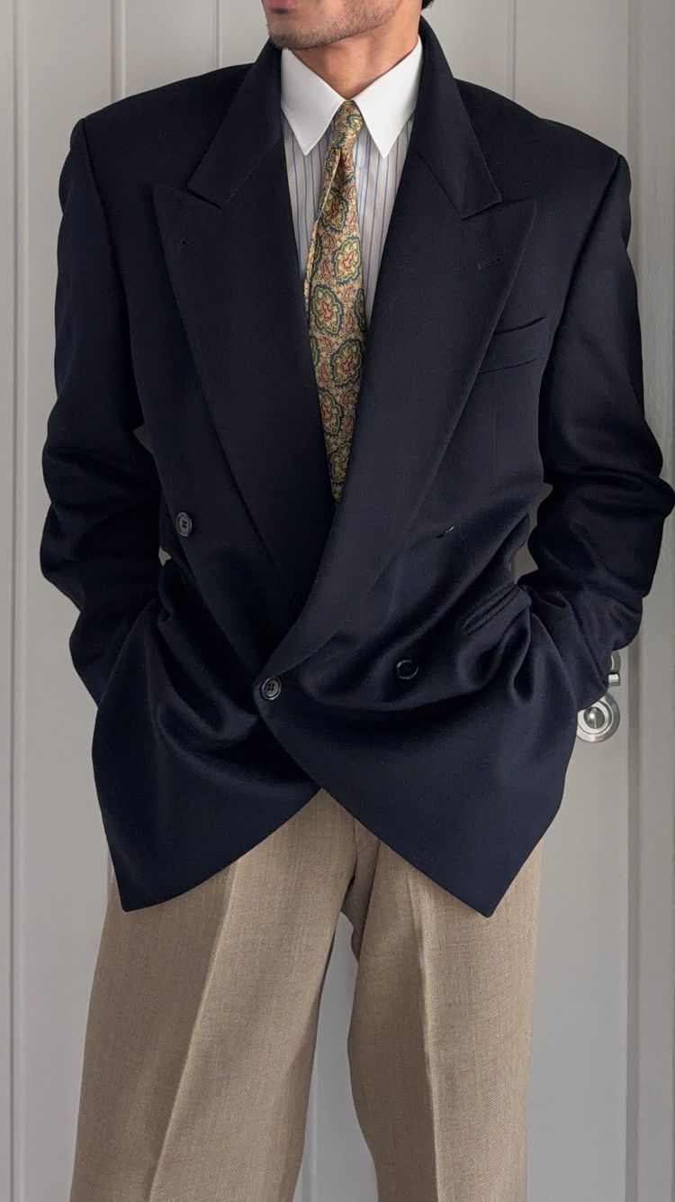 Hugo Boss 1990s Loro Piana Wool Cashmere Double Breasted Sport Jacket Blazer Navy Blue - Size L image 1