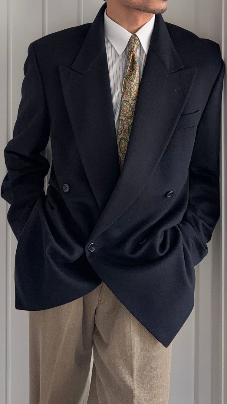 Hugo Boss 1990s Loro Piana Wool Cashmere Double Breasted Sport Jacket Blazer Navy Blue - Size L imagen 7