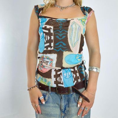Multicolor Patchwork Print Top