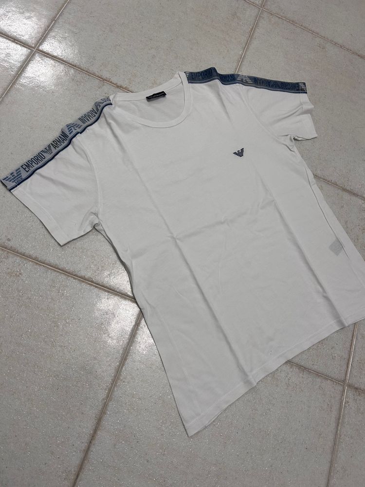 Emporio Armani White T-Shirt With Logo And Shoulder Tape