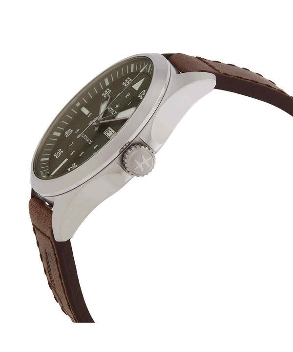 Hamilton Khaki Aviation Pilot Leather Strap Green Dial Automatic H64635560 100M Men's Watch 2
