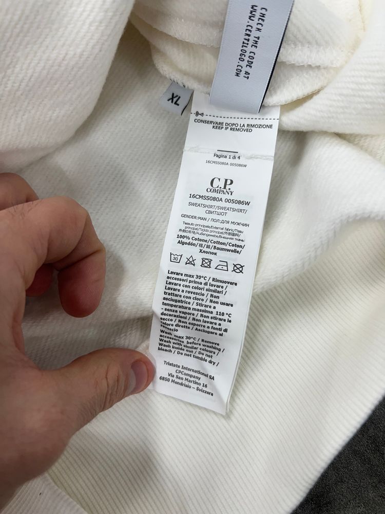 C.P. Company White Hoodie With Integrated Goggles obraz 8