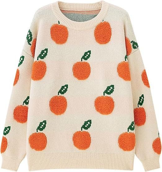 Cream Cream Sweater With Orange Fruit Pattern product image