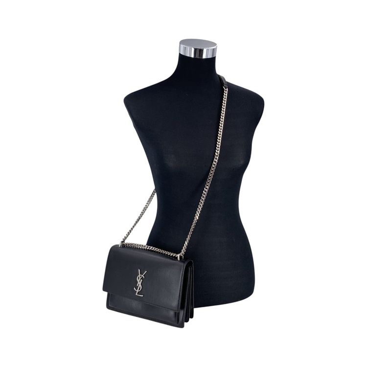 Saint Laurent Black Leather Sunset YSL Medium Shoulder Bag image 5