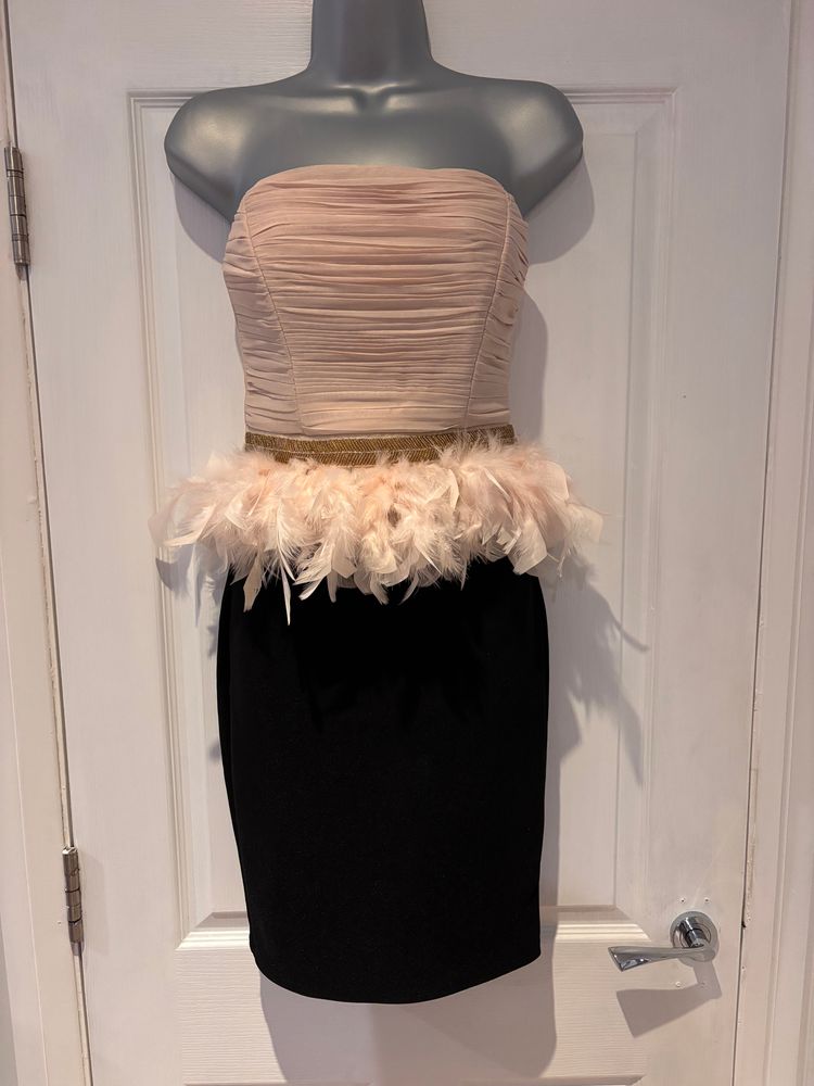 Lipsy London Strapless Dress With Feather Trim