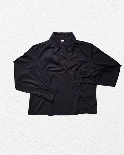 Assymetrical Cotton Black Long Sleeve Blouse L/XL