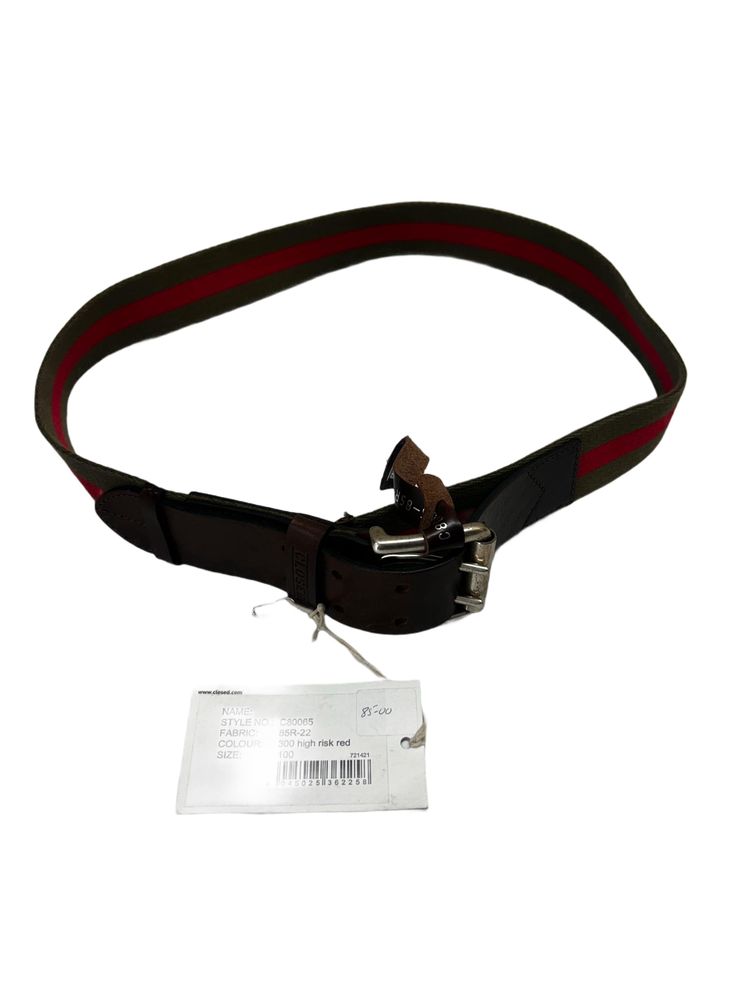 Closed Double Notch Belt With Leather & striped Canvas Strap 4