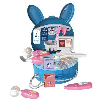 Bunny Rabbit Carry Case Travel Doctor Bag Doctors 21 Piece Play Set with Shoulder Strap - Blue - Easter Toys & Gift